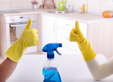 Carpet cleaning team preparing equipment safely before work